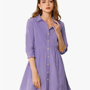 Allegra K Lavender 3/4 Sleeve Dress